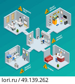  Laboratory Concept Illustration . Laboratory concept with physical chemical and biological laboratories isometric vector illustration . Стоковая иллюстрация, агентство Ingram Publishing / Фотобанк Лори