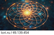 Cosmic Geometry: An intricate, glowing geometric pattern radiates with energy against a backdrop of stars and nebulae. Стоковое AI-видео, аниматор Лариса Пономарева / Фотобанк Лори