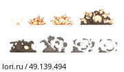 Explosion Animation Icons Set . Bomb explosion process animation icons set from detonation to blast heat and shock waves isolated vector illustration . Стоковая иллюстрация, агентство Ingram Publishing / Фотобанк Лори