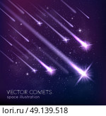 Meteor Shower Background. Meteor shower background with falling glowing comets asteroids and stars in space vector illustration. Стоковая иллюстрация, агентство Ingram Publishing / Фотобанк Лори