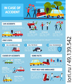 Road Accidents Infographic Set . Road accidents infographic set with first aid and causes symbols flat vector illustration . Стоковая иллюстрация, агентство Ingram Publishing / Фотобанк Лори