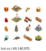 Oil Industry Isometric Icons Set . Oil gas industry isometric icons set with offshore platform drilling rig and tanker vessel isolated vector illustration  . Стоковая иллюстрация, агентство Ingram Publishing / Фотобанк Лори
