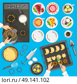 Confectioner Workplace Top View Set . Confectioner Workplace Top View Set. Confectionery Vector Illustration. Pastry Cartoon Symbols. Baker Workplace Design Set.  Confectioner Isolated Set. Стоковая иллюстрация, агентство Ingram Publishing / Фотобанк Лори
