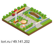 Amusement Park Isometric Concept . Amusement park isometric concept with roller coaster and train symbols vector illustration . Стоковая иллюстрация, агентство Ingram Publishing / Фотобанк Лори