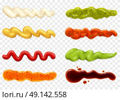 Collection Sauces Icons. Color set icons depicting strips of different sauce vector illustration. Стоковая иллюстрация, агентство Ingram Publishing / Фотобанк Лори