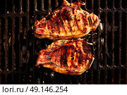 Barbecue with coal and meat flat view. Стоковое фото, агентство Ingram Publishing / Фотобанк Лори