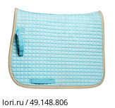 dressage blue saddle pad isolated on white. Стоковое фото, агентство Ingram Publishing / Фотобанк Лори
