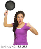 Angry woman with pan isolated. Стоковое фото, агентство Ingram Publishing / Фотобанк Лори