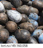 Close-up of buoys at harbor, Lot 18, Prince County, Prince Edward Island, Canada. Стоковое фото, агентство Ingram Publishing / Фотобанк Лори