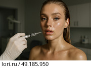 Инъекции для увеличения губ: красивая модель, косметическая процедура, совершенствование внешности. Стоковое AI-изображение, AI-художник Оксана Хорватич / Фотобанк Лори