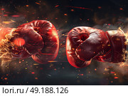 two boxing gloves clashing in a test. Стоковое AI-изображение, AI-художник Anastasy Yarmolovich / Фотобанк Лори