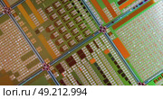 Silicon semiconductor wafer close-up. In electronics, a wafer also called a slice or substrate is a thin slice of semiconductor, a crystalline silicon, used for the fabrication of integrated circuits. Стоковое видео, видеограф Андрей Армягов / Фотобанк Лори