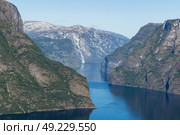 Aurland Fjord in Norway as Seen from Stegastein Viewpoint (2018 год). Стоковое фото, фотограф Максим Забаровский / Фотобанк Лори
