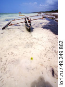 bush africa coastline boat pirague in the  blue lagoon relax  of zanzibar . Стоковое фото, агентство Ingram Publishing / Фотобанк Лори