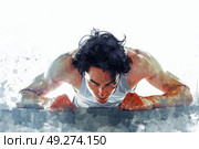 A painting depicting a man reclined on the ground in a prone position. Стоковое AI-изображение, AI-художник Данила Большаков / Фотобанк Лори