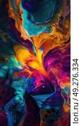 Colorful abstract strokes and patterns blend harmoniously on a stark black canvas, creating a striking visual composition. Стоковое AI-изображение, AI-художник Данила Большаков / Фотобанк Лори