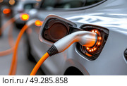 CloseUp of an Electric Vehicle Charging Station Featuring a Digital Readout Displaying Charging Information. Стоковое AI-изображение, AI-художник Anastasy Yarmolovich / Фотобанк Лори
