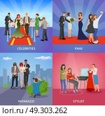 Celebrity 2x2 Design Concept. Celebrity 2x2 design concept set of paparazzi stylists fans and vip persons flat vector illustration . Стоковая иллюстрация, агентство Ingram Publishing / Фотобанк Лори