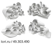 3D Paper Rolls Mockup Set. Set of paper rolls from white empty sheets folded in twisted structure 3d mockup isolated vector illustration. Стоковая иллюстрация, агентство Ingram Publishing / Фотобанк Лори