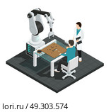 Artificial Intelligence Isometric Colored Composition. Realistic artificial intelligence isometric colored composition with robot against human vector illustration. Стоковая иллюстрация, агентство Ingram Publishing / Фотобанк Лори