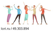 Karaoke Party People Set. Set of five isolated male and female young people characters gesticulating and singing karaoke party songs vector illustration. Стоковая иллюстрация, агентство Ingram Publishing / Фотобанк Лори