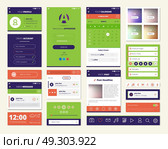 Mobile Apps Screen Elements Set. Mobile apps screen elements set with dashboard music player weather widget and account setting isolated vector illustration. Стоковая иллюстрация, агентство Ingram Publishing / Фотобанк Лори