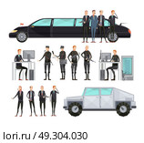 Intelligence Agency Flat Composition Set . Colored flat intelligence agency flat composition set with employees who provide security vector illustration. Стоковая иллюстрация, агентство Ingram Publishing / Фотобанк Лори