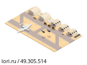 Colored Military Isometric Composition. Colored military isometric composition in beige colors with runway great location for a military base vector illustration. Стоковая иллюстрация, агентство Ingram Publishing / Фотобанк Лори