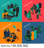 Paintball Isometric Compositions. Paintball isometric compositions with equipment and team of players capture flag and game tactics isolated vector illustration. Стоковая иллюстрация, агентство Ingram Publishing / Фотобанк Лори