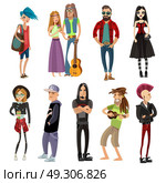 Subcultures People Set In Cartoon Style. Subcultures people set in cartoon style with hippie hipster goth punk rapper and rastafarian isolated vector illustration. Стоковая иллюстрация, агентство Ingram Publishing / Фотобанк Лори