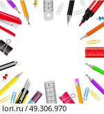 Stationery Realistic Frame. Realistic frame with various stationery objects on white background vector illustration. Стоковая иллюстрация, агентство Ingram Publishing / Фотобанк Лори