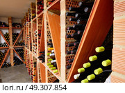 Wine Cellar from Mediterranean with bottles stacked in rows. Стоковое фото, агентство Ingram Publishing / Фотобанк Лори