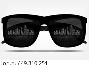Sunglasses with the city in the background. vector illustration. Стоковая иллюстрация, агентство Ingram Publishing / Фотобанк Лори
