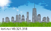 Natural Sunny on background of business city and green grass. Background Vector Illustration EPS10. Natural Sunny on background of business city and green grass. Ba. Стоковая иллюстрация, агентство Ingram Publishing / Фотобанк Лори
