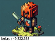 A pixel art depiction of a man gripping a sword in a firm stance. Стоковое AI-изображение, AI-художник Данила Большаков / Фотобанк Лори