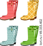 Set of gumboots on a white background. Autumn footwear. Vector. Стоковая иллюстрация, агентство Ingram Publishing / Фотобанк Лори