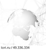 Abstract futuristic background with connecting lines and dots, polygonal linear texture. World globe on white. Global network connections, geometric design, technology digital concept.. Abstract futuristic background with connecting lines and dots, polygonal linear texture. World globe on white. Global network connections, geometric design, technology digital concept. Стоковая иллюстрация, агентство Ingram Publishing / Фотобанк Лори