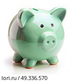 Green Piggy Bank on White Table. Generative AI. Стоковое AI-изображение, AI-художник Roman Zavorotny / Фотобанк Лори