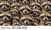 Group of Raccoon's With Open Mouths. Generative AI. Стоковое AI-изображение, AI-художник Roman Zavorotny / Фотобанк Лори