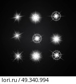 Vector Set of Different White Lights. Different Stars Collection. Star Lights. Стоковая иллюстрация, агентство Ingram Publishing / Фотобанк Лори