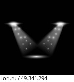 Vector searchlight. Black scene. Стоковая иллюстрация, агентство Ingram Publishing / Фотобанк Лори