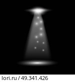 Vector searchlight. Black scene. Стоковая иллюстрация, агентство Ingram Publishing / Фотобанк Лори