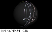 Abstract colorful glowing rays of light enveloping the sphere on black background. Hi-res illustration for your brochure, flyer, banner designs and other projects. 3D render illustration. Abstract colorful glowing rays of light enveloping the sphere on black background. Hi-res illustration for your brochure, flyer, banner designs and other projects. 3D render illustration. Стоковое фото, агентство Ingram Publishing / Фотобанк Лори