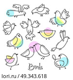 Set variety of abstract birds. Simple line design. Vector illustration. Set variety of abstract birds. Simple line design. Vector illustration. Стоковая иллюстрация, агентство Ingram Publishing / Фотобанк Лори