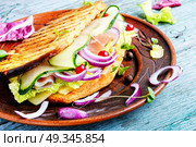 Sandwiches with beef bacon,cheese,lettuce and onions.Fast food. Sandwiches on the plate. Стоковое фото, агентство Ingram Publishing / Фотобанк Лори