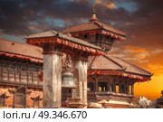 Temples of Durbar Square in Bhaktapur, Kathmandu valey, Nepal. Стоковое фото, агентство Ingram Publishing / Фотобанк Лори