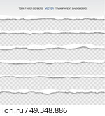 Torn White Paper Borders Isolated Illustrations. Torn white thin paper borders isolated cartoon flat vector illustrations on transparent background. Long stripes of sheets with uneven edges. Стоковая иллюстрация, агентство Ingram Publishing / Фотобанк Лори