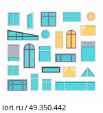 Collection of windows vector illustrations in flat style. Different types and forms of house windows. Home exterior design element.  Isolated on white background.. Set of Windows Vector Illustrations In Flat Style.. Set of Windows Vector Illustrations In Flat Style. Стоковое фото, агентство Ingram Publishing / Фотобанк Лори