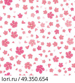 Sakura Flowers Isolated on White. Seamless Pattern.. Sakura flowers isolated on white. Seamless pattern. Full blossom of traditional asian cherry tree flowers. Japanese cherry, Prunus serrulata. Cherry blossom. National flower of Japan. Pink flowers. Vector. Стоковая иллюстрация, агентство Ingram Publishing / Фотобанк Лори
