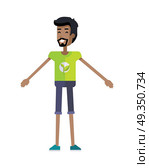 Smiling man with branch and leaves emblem on clothes, standing as part of human chain. Ecologist, environmentalist, nature protection activist or volunteer illustration. Flat design. Earth day.. Young Ecologist Character Vector Illustration.. Young Ecologist Character Vector Illustration. Стоковая иллюстрация, агентство Ingram Publishing / Фотобанк Лори
